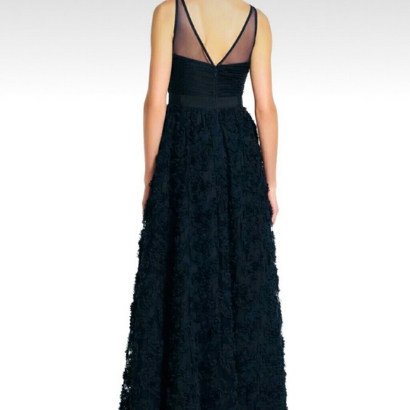 Adrianna-Papell rosette mesh Jewels illusion Neckline long gown - Picture 5 of 13